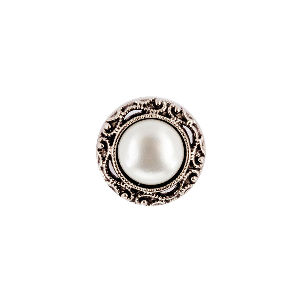 Botón Perla Redondo Borde Plata Blanco