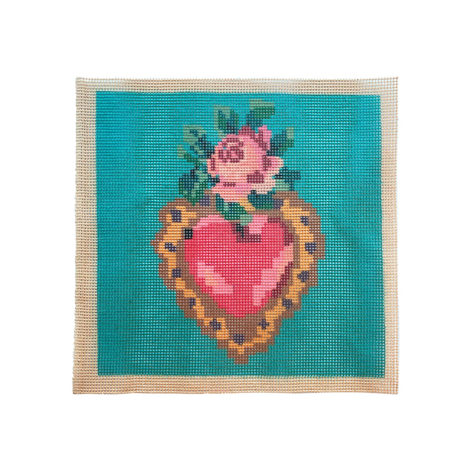 Cañamazo Corazón Flor Grande 45x45cm I. Jullian